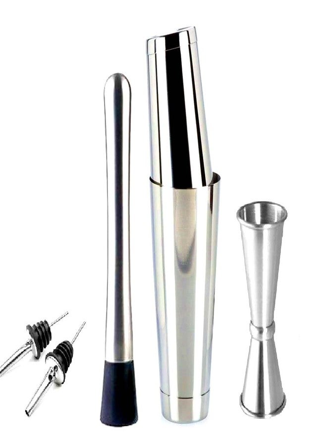 Devanjana™ Professional Bar Set Boston Shaker with Japanese Jigger 30 60 ml Stainless Steel Mudler,Bottle Pourer Bartender Tool Kit 6 Pcs Set - Image 1