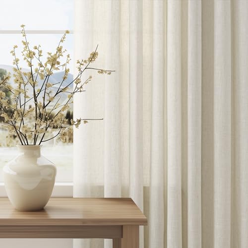Jowels Natural Cream Linen Curtains 96 Inch Length 2 Panels for Living Room Bedroom, Light Filtering Sheer Curtains 96 Inches, Modern Farmhouse Grommet Semi Sheer Soft Privacy Drapes - Image 5