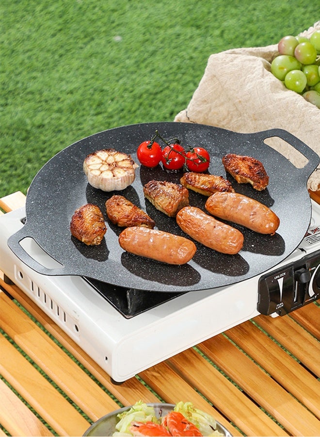 هومستر مقلاة الشواية مع طلاء غير لاصق ، 30cm مستدير الحديد الزهري مقلاة الشواية مع حاملين خشبيين ، متوافقة مع الاستقراء ، موقد الغاز ، طابق الطبخ الكهربائي ، الشواية في الداخل أو الهواء الطلق - Image 5