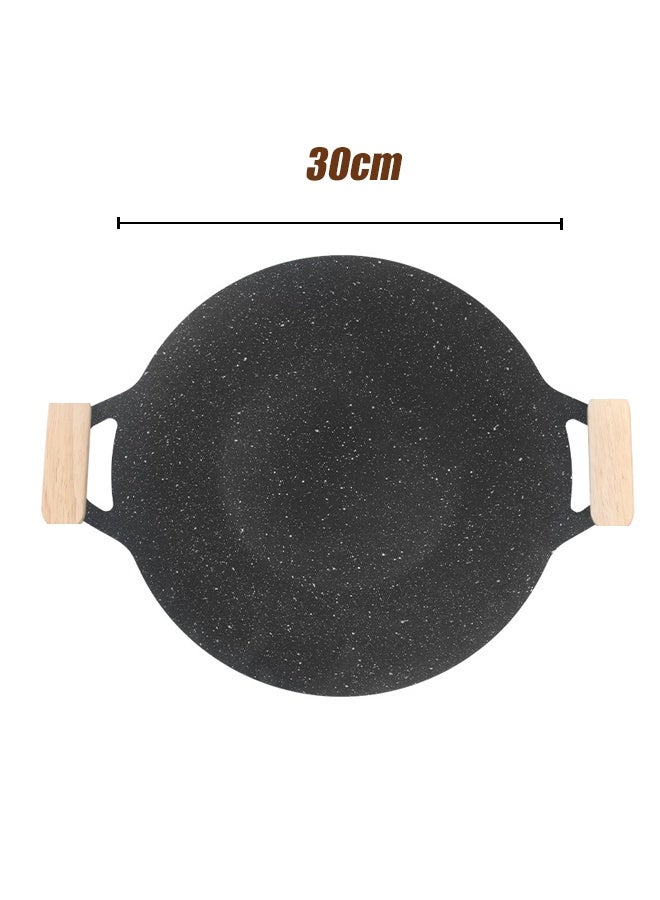 هومستر مقلاة الشواية مع طلاء غير لاصق ، 30cm مستدير الحديد الزهري مقلاة الشواية مع حاملين خشبيين ، متوافقة مع الاستقراء ، موقد الغاز ، طابق الطبخ الكهربائي ، الشواية في الداخل أو الهواء الطلق - Image 4