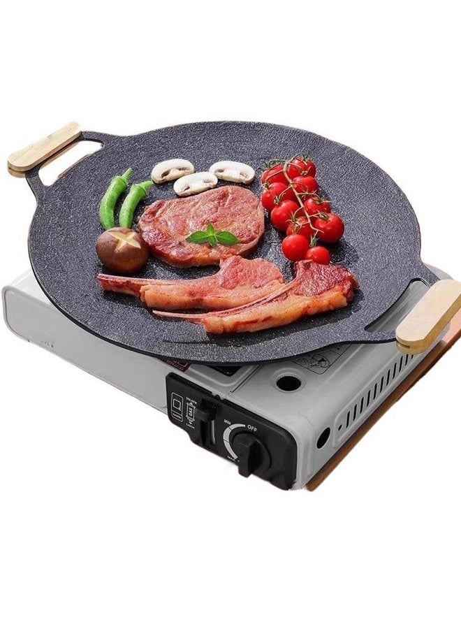 هومستر مقلاة الشواية مع طلاء غير لاصق ، 30cm مستدير الحديد الزهري مقلاة الشواية مع حاملين خشبيين ، متوافقة مع الاستقراء ، موقد الغاز ، طابق الطبخ الكهربائي ، الشواية في الداخل أو الهواء الطلق - Image 1