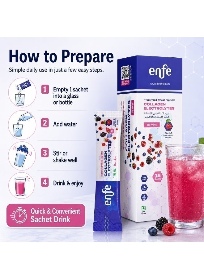 ENFE HON Foods Plant-Based Collagen Electrolytes | Wheat Peptides + Vitamin C | Wild Berry | Skin & Hydration | 15 Sachets | Contains Wheat - Image 4