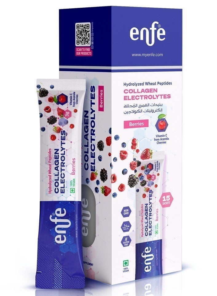 ENFE HON Foods Plant-Based Collagen Electrolytes | Wheat Peptides + Vitamin C | Wild Berry | Skin & Hydration | 15 Sachets | Contains Wheat - Image 2