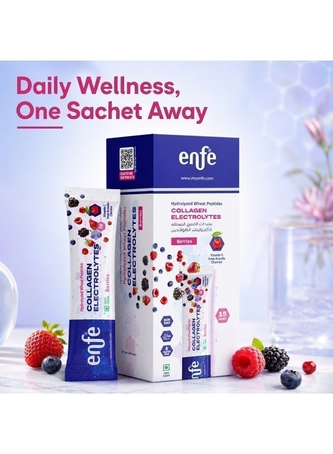 ENFE HON Foods Plant-Based Collagen Electrolytes | Wheat Peptides + Vitamin C | Wild Berry | Skin & Hydration | 15 Sachets | Contains Wheat - Image 1