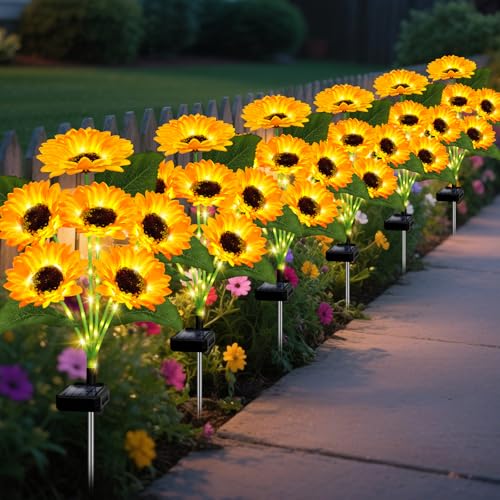 EDOF 6 Pack with 36 Sunflower LightsSolar Lights Outdoor Garden DecorSolar Flowers Lights WaterproofSunflowers Birthday Gifts for Mom Women GrandmaDecorative Stakes Lights for Landscape Yard Patio Lawn - Image 1
