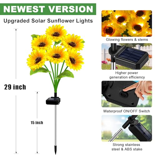 EDOF 6 Pack with 36 Sunflower LightsSolar Lights Outdoor Garden DecorSolar Flowers Lights WaterproofSunflowers Birthday Gifts for Mom Women GrandmaDecorative Stakes Lights for Landscape Yard Patio Lawn - Image 3