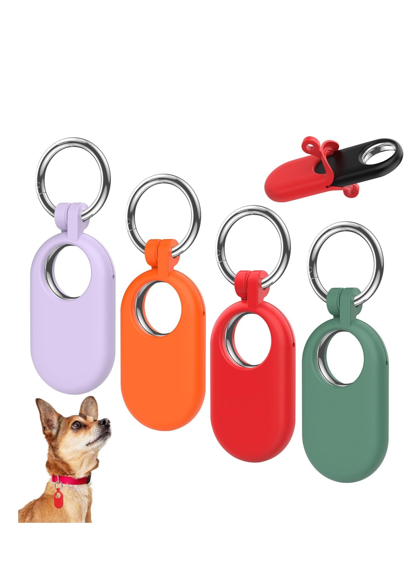 Smart Tag 2 Case, 4 Pack GPS Tracker Holder with Key Ring, Silicone Protective Cover for Galaxy Smarttag 2, GPS Item Finders Accessories for Keys, Luggage, Pets