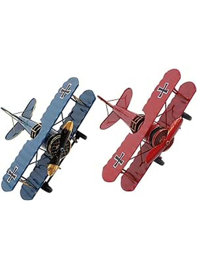 Vintage Metal Biplane Model Aircraft Decor 2 Pack For Living Room Office - Image 1