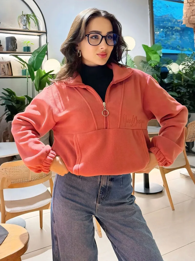 تومي لايف TOMMY Oversized Half-zip Plush Sweatshirt