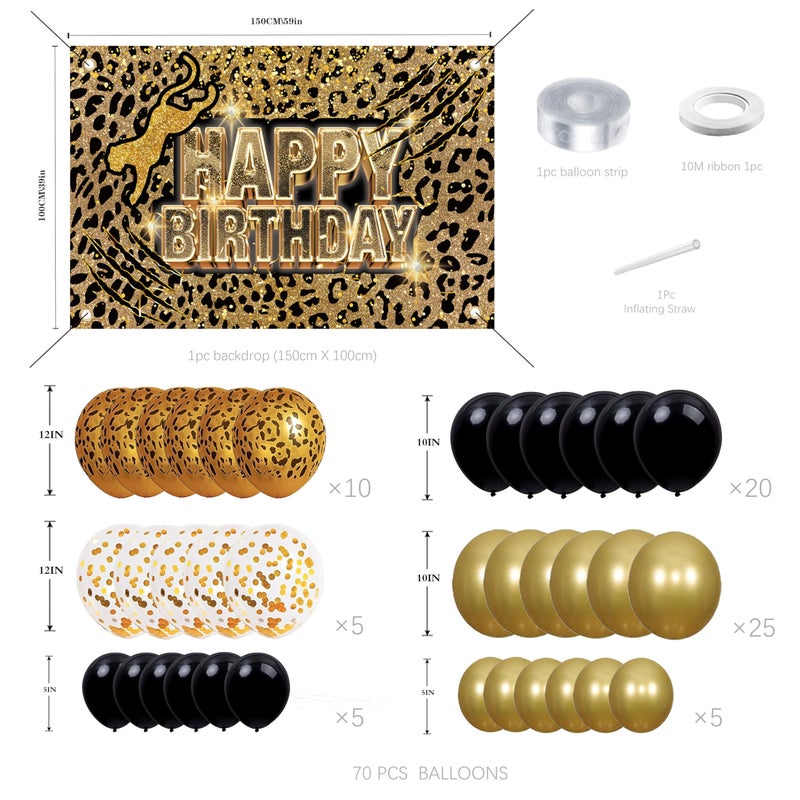 jenmir Cheetah Birthday Decorations For Men Women,Leopard Print Happy Birthday Backdrop,Balloons Arch for Boy Girl Parties - Image 2