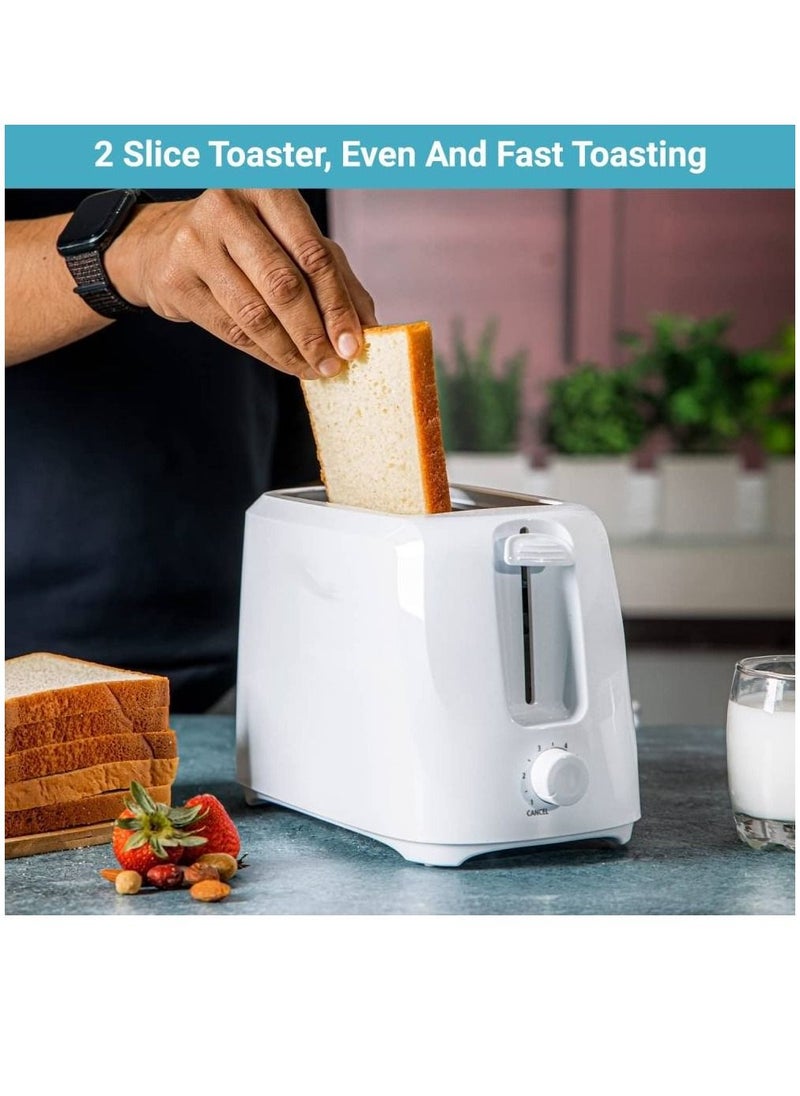 2 Slice Bread Toaster - Removable Crumb Tray| One Touch Cancel Button | 6 Browning Setting Control 700 W White
