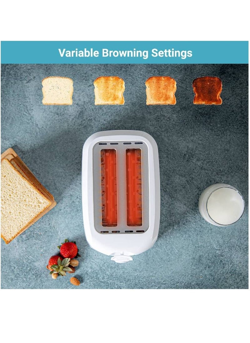 2 Slice Bread Toaster - Removable Crumb Tray| One Touch Cancel Button | 6 Browning Setting Control 700 W White