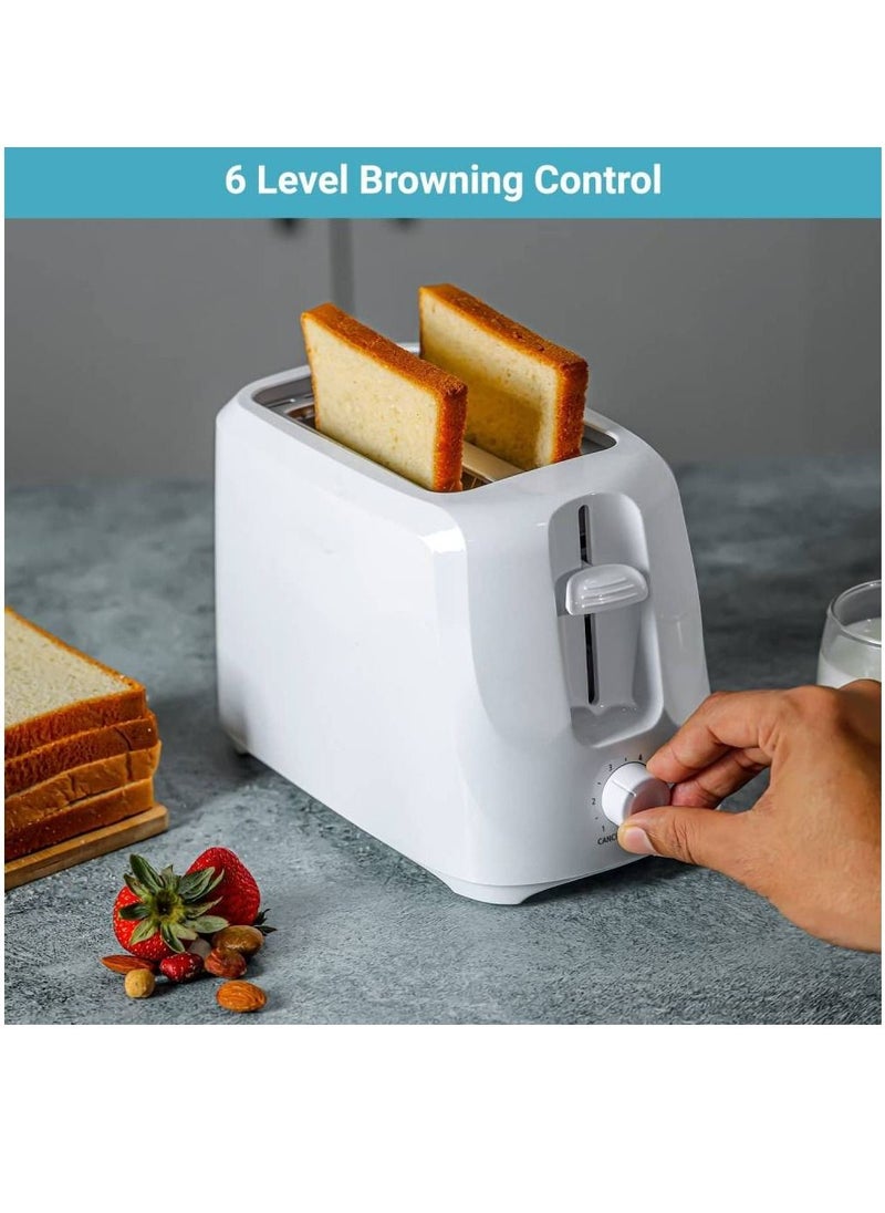 2 Slice Bread Toaster - Removable Crumb Tray| One Touch Cancel Button | 6 Browning Setting Control 700 W White
