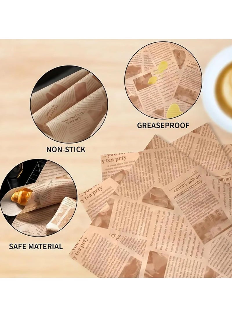 CMGTYYD 200 Pcs Greaseproof Paper Sheets, 7 x 7 Inch Food Burger Paper, Baking Wrapping Sheets, Old Newspaper Style Grease Proof Wrap for Food Basket & Plate Liners Bread Sandwich Pizza and French Fries - Image 4