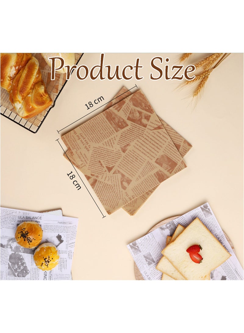 CMGTYYD 200 Pcs Greaseproof Paper Sheets, 7 x 7 Inch Food Burger Paper, Baking Wrapping Sheets, Old Newspaper Style Grease Proof Wrap for Food Basket & Plate Liners Bread Sandwich Pizza and French Fries - Image 2
