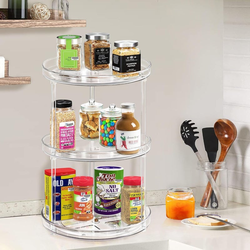 Adoco 3 Tier Lazy Susan Bathroom Organizer - 9.25 Inch Clear Makeup Organizer with Skincare and Perfume Storage for Countertop - Image 4