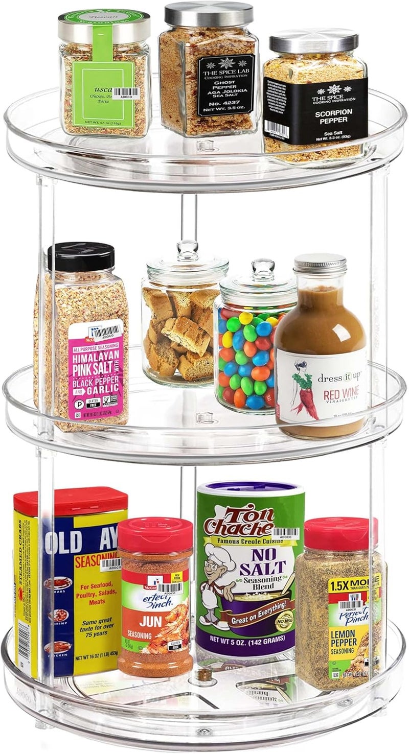 Adoco 3 Tier Lazy Susan Bathroom Organizer - 9.25 Inch Clear Makeup Organizer with Skincare and Perfume Storage for Countertop - Image 2