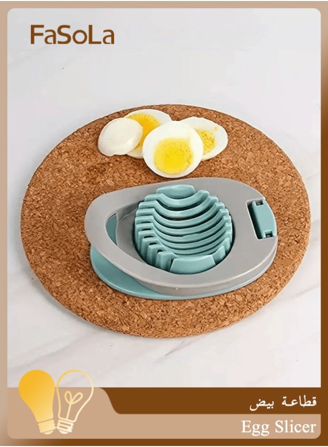Fasola Egg Slicer, Stainless Steel Wire Egg Cutter for Hard Boiled Eggs and Soft Fruits, Compact Kitchen Tool with Ergonomic Handle (Gray-Green) - Image 1