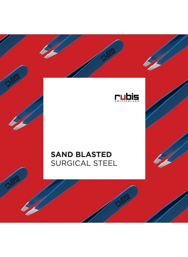 Rubis Ubis Classic Stainless Steel Slanted Tweezers For Precise Eyebrows And Hair Removal 1K109 Made In Switzerland Blue - Image 4