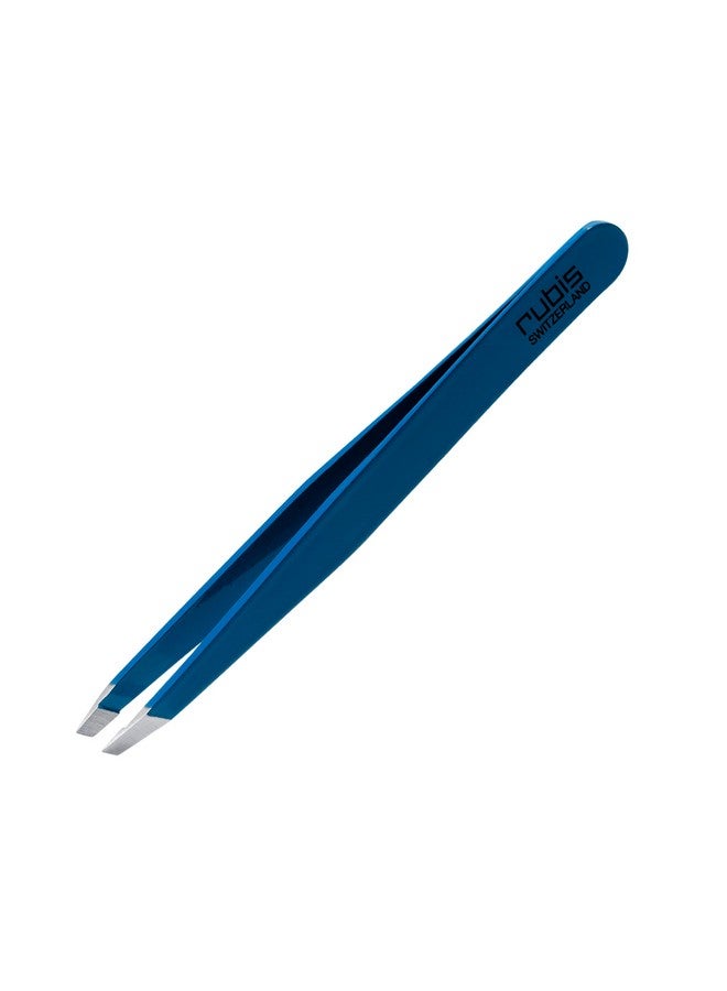Rubis Ubis Classic Stainless Steel Slanted Tweezers For Precise Eyebrows And Hair Removal 1K109 Made In Switzerland Blue - Image 2