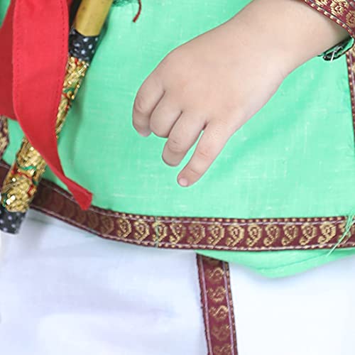 BownBee Full Sleeve Cotton Kanhaiya Dress Morpankh Emb. - Green - Image 4