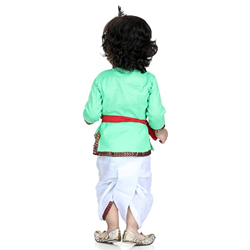 BownBee Full Sleeve Cotton Kanhaiya Dress Morpankh Emb. - Green - Image 3