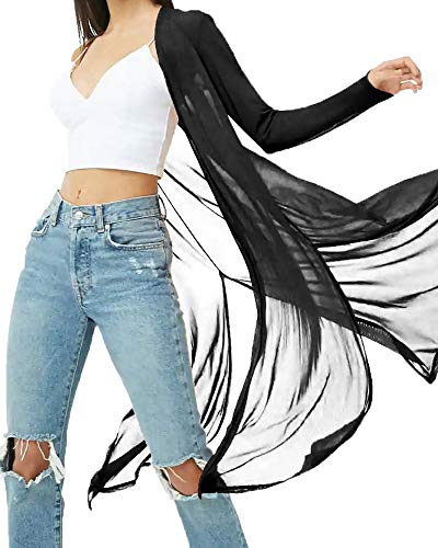 BelleLovin Womens Sexy Sheer Long Sleeve Cardigan See Through Mesh Cover Up (Black, Large) - Image 1
