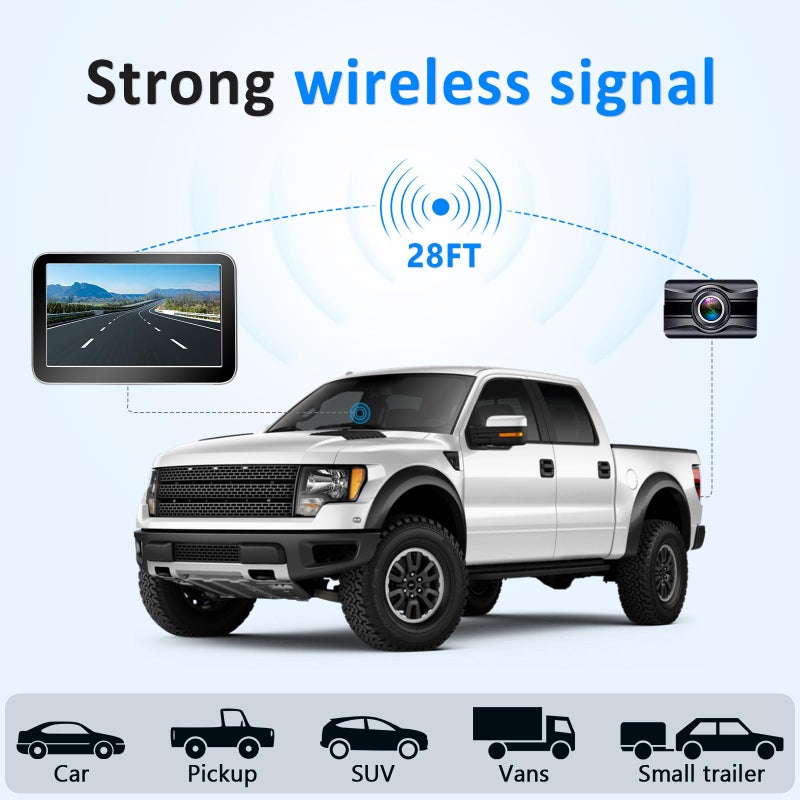 Wkzay Wireless Backup Camera for Trucks - 7 Inch Monitor, HD 1080P Backup Camera for Pickups Trucks, Color Night Vision, 2 Channels, IP69 Waterproof - Easy Install for Towing & Parking - Image 5