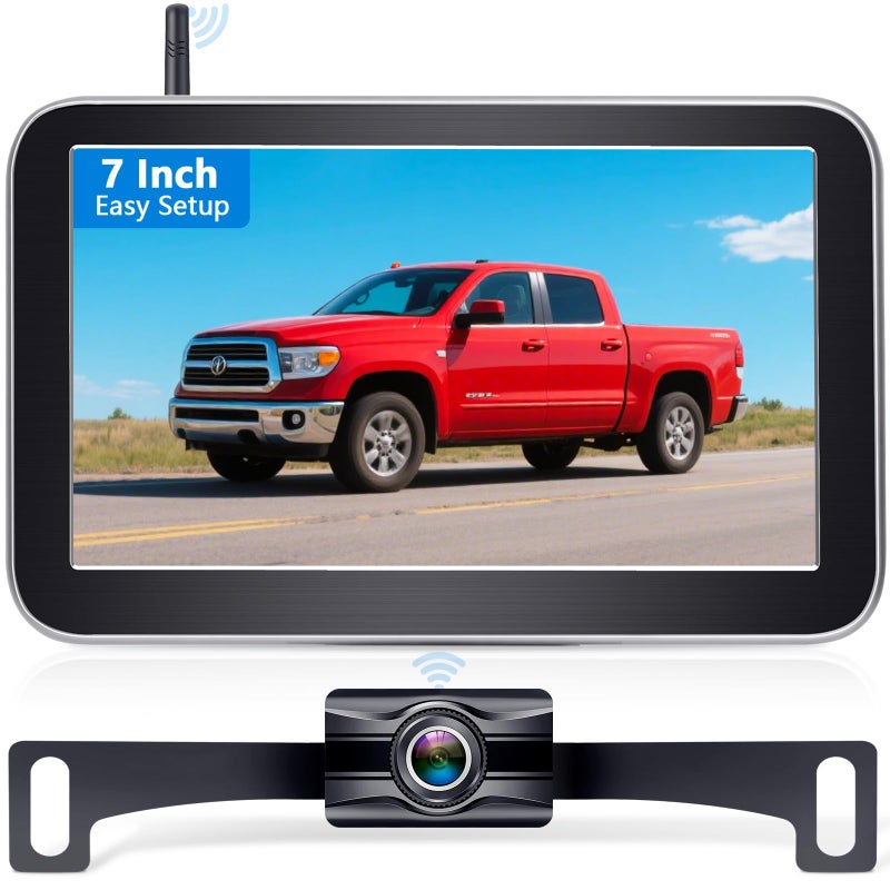 Wkzay Wireless Backup Camera for Trucks - 7 Inch Monitor, HD 1080P Backup Camera for Pickups Trucks, Color Night Vision, 2 Channels, IP69 Waterproof - Easy Install for Towing & Parking - Image 1