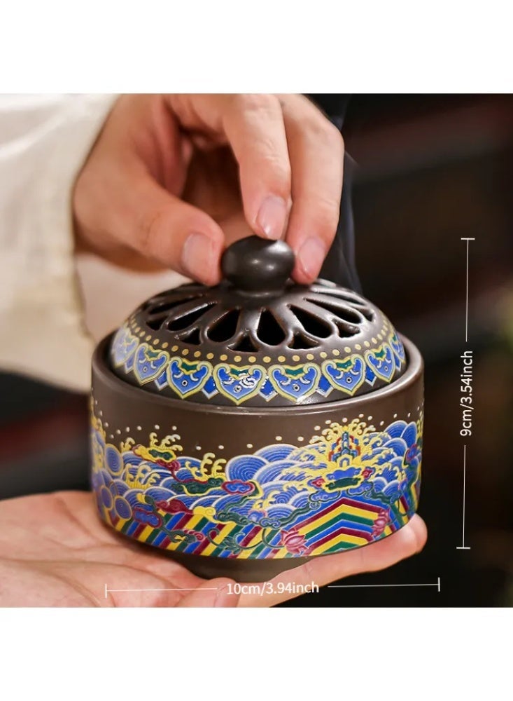 Ceramic Enamel Incense Burner, Traditional Cloisonne Style Censer for Agarwood & Sandalwood, Home & Festival Decor Gift - Image 2