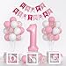 Yumiche Baby Girl First Birthday DecorationsPastel Pink White Balloons 40 Inch Pink 1 Balloons Happy Birthday Banner One Balloon Boxes For 1 Year Old Girl BD Decorations - Image 3