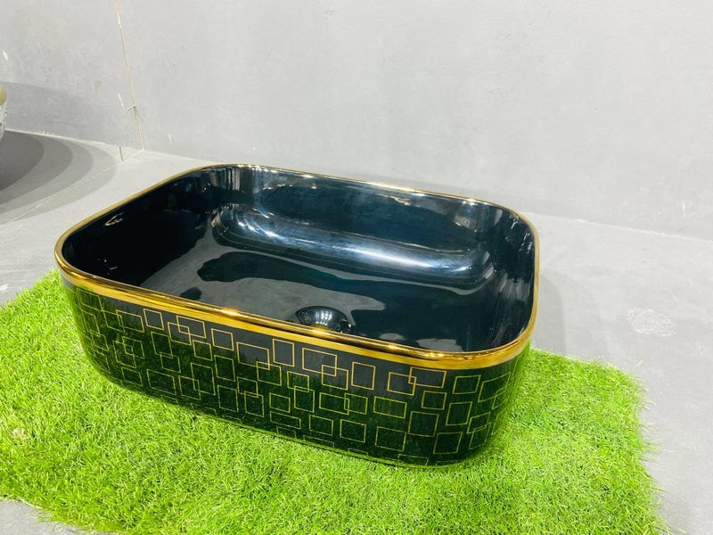 WARRIX Art Wash Basin Countertop Tabletop Ceramic Bathroom SinkBasin Glossy finish Black Golden 40 X 30 X 145 CM  - Image 3