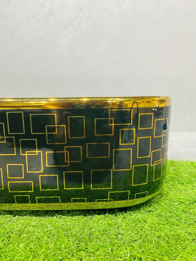 WARRIX Art Wash Basin Countertop Tabletop Ceramic Bathroom SinkBasin Glossy finish Black Golden 40 X 30 X 145 CM  - Image 5