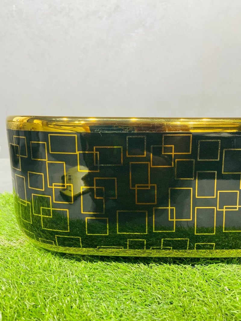 WARRIX Art Wash Basin Countertop Tabletop Ceramic Bathroom SinkBasin Glossy finish Black Golden 40 X 30 X 145 CM  - Image 4