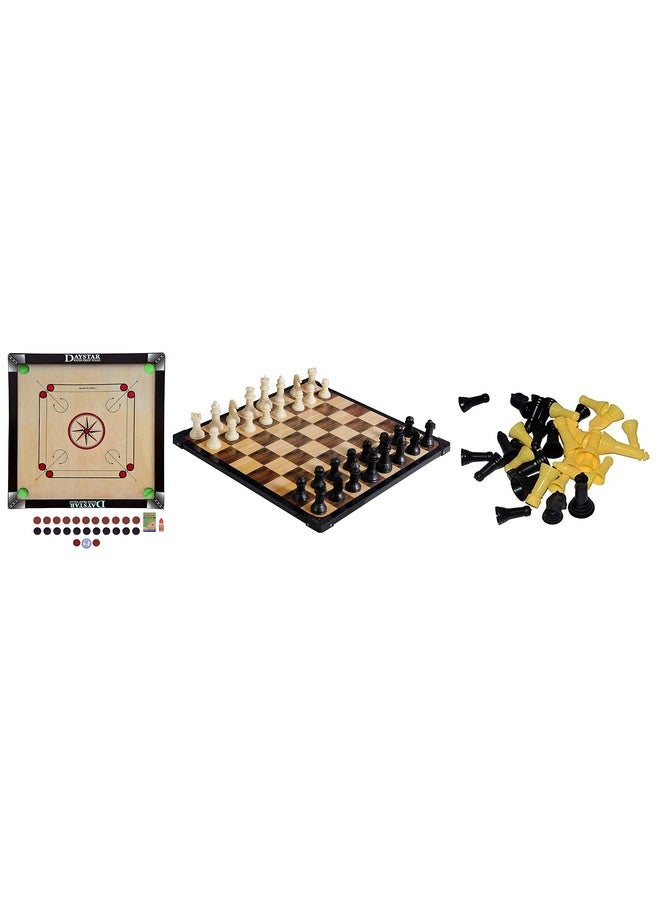 DAYSTAR Wooden Superior Glossy Finish 26 cm Carrom Board with Ludo Chess Board ,Ludo Chess Coin, Dice, Striker,Boric Powder - Image 2