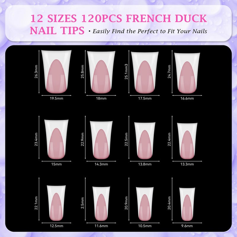 outopen 120pcs Duck Nail Tips Short Light Pink French Duck Tips Full Cover Fan Flare Duck Tips for Wide Press on Nail Crystal Duck Feet Nail Tips for Polygel Acrylic Extension, 12 Sizes - Image 4
