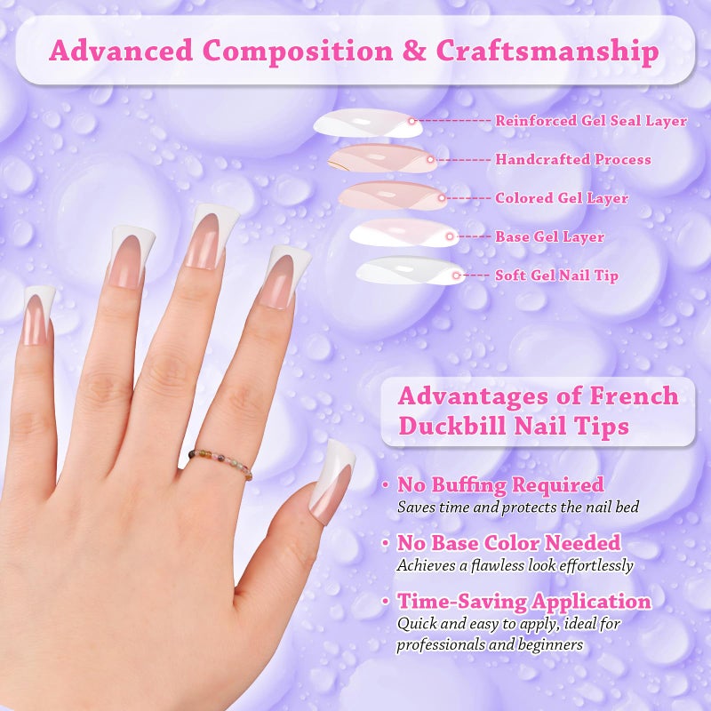 outopen 120pcs Duck Nail Tips Short Light Pink French Duck Tips Full Cover Fan Flare Duck Tips for Wide Press on Nail Crystal Duck Feet Nail Tips for Polygel Acrylic Extension, 12 Sizes - Image 3