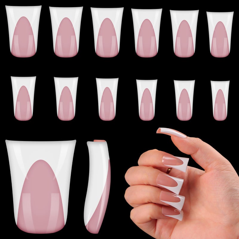 outopen 120pcs Duck Nail Tips Short Light Pink French Duck Tips Full Cover Fan Flare Duck Tips for Wide Press on Nail Crystal Duck Feet Nail Tips for Polygel Acrylic Extension, 12 Sizes - Image 1