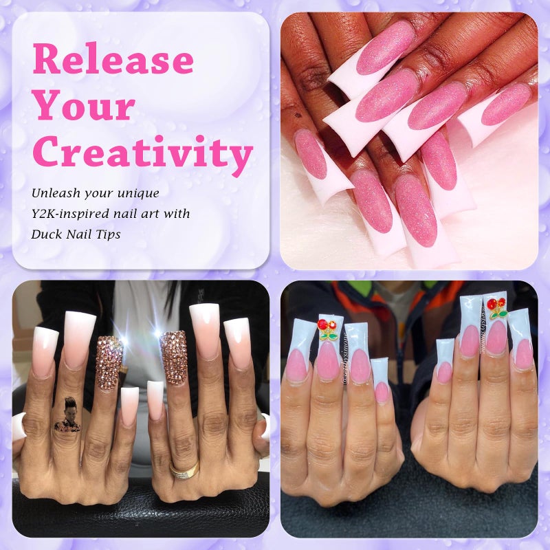 outopen 120pcs Duck Nail Tips Short Light Pink French Duck Tips Full Cover Fan Flare Duck Tips for Wide Press on Nail Crystal Duck Feet Nail Tips for Polygel Acrylic Extension, 12 Sizes - Image 5
