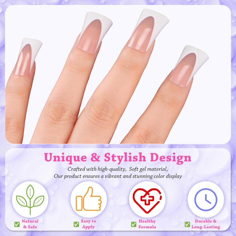 outopen 120pcs Duck Nail Tips Short Light Pink French Duck Tips Full Cover Fan Flare Duck Tips for Wide Press on Nail Crystal Duck Feet Nail Tips for Polygel Acrylic Extension, 12 Sizes - Image 2