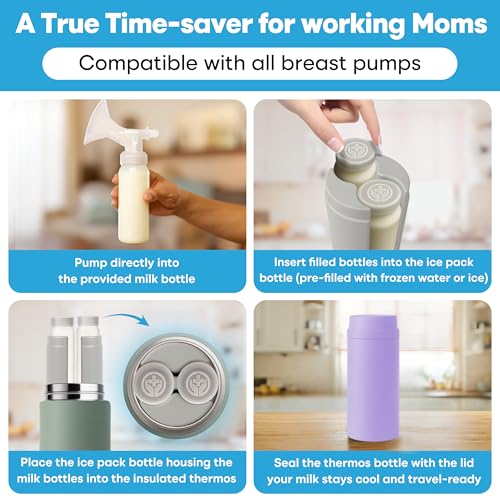 Tilcare Portable Breast Milk Cooler Bottle: 30H Cooling Time, 2 x 150ml/5Oz, Durable BPA-Free Breastmilk Storage Bottles, Breastmilk Cooler, Travel Breastfeeding Milk Chiller for Baby - Image 3