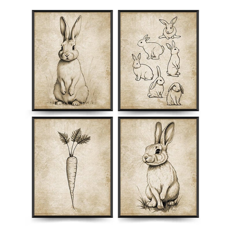 ETVISO Vintage Easter Bunny Wall Art Bunny Wall Decor, Spring Easter Decorations, Muted Spring Rabbit Print, Cottagecore Rabbit Room Decor for Living Room Bedroom Kitchen Decor 8x10 Inch(Unframed) - Image 1