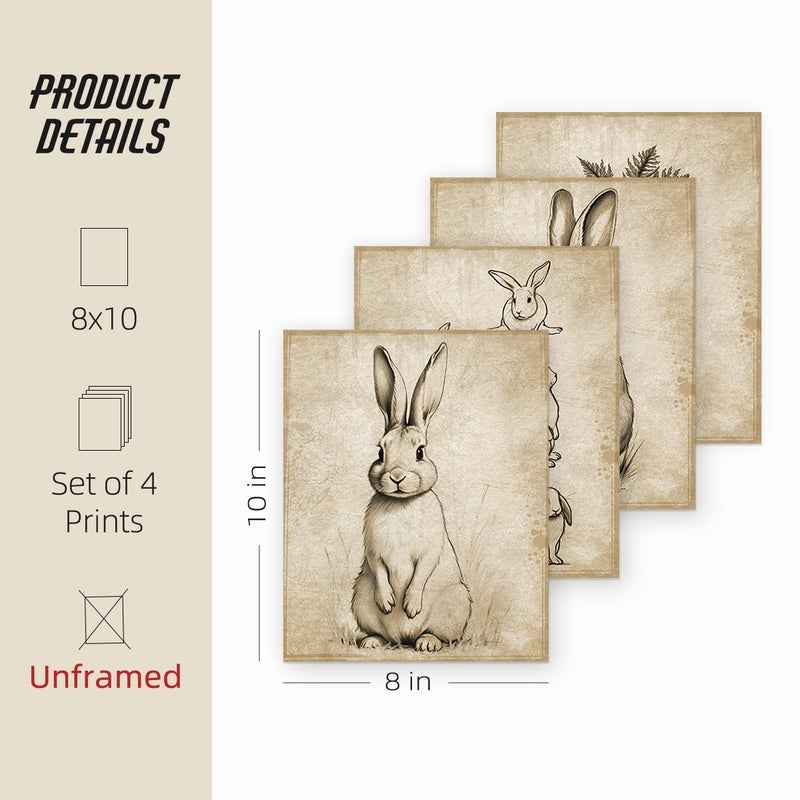 ETVISO Vintage Easter Bunny Wall Art Bunny Wall Decor, Spring Easter Decorations, Muted Spring Rabbit Print, Cottagecore Rabbit Room Decor for Living Room Bedroom Kitchen Decor 8x10 Inch(Unframed) - Image 2