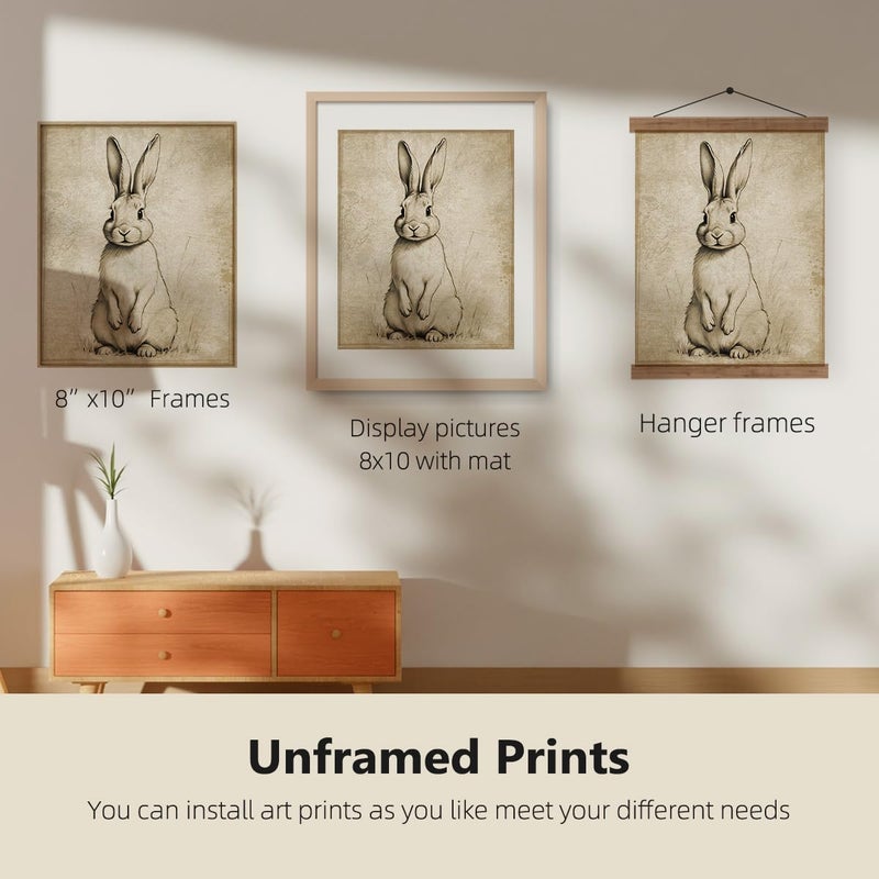 ETVISO Vintage Easter Bunny Wall Art Bunny Wall Decor, Spring Easter Decorations, Muted Spring Rabbit Print, Cottagecore Rabbit Room Decor for Living Room Bedroom Kitchen Decor 8x10 Inch(Unframed) - Image 3