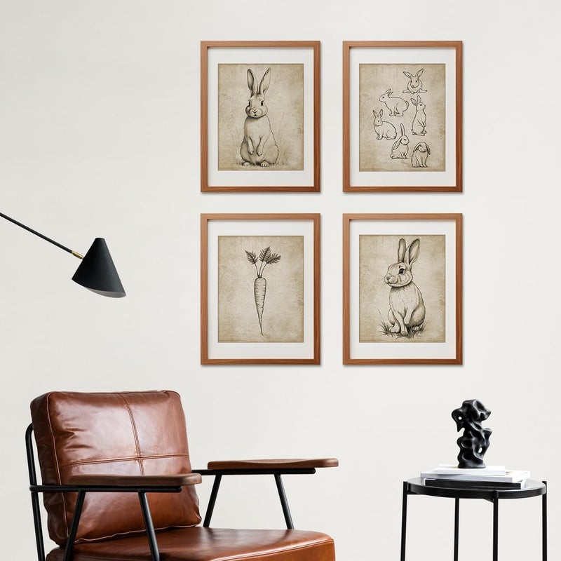 ETVISO Vintage Easter Bunny Wall Art Bunny Wall Decor, Spring Easter Decorations, Muted Spring Rabbit Print, Cottagecore Rabbit Room Decor for Living Room Bedroom Kitchen Decor 8x10 Inch(Unframed) - Image 5
