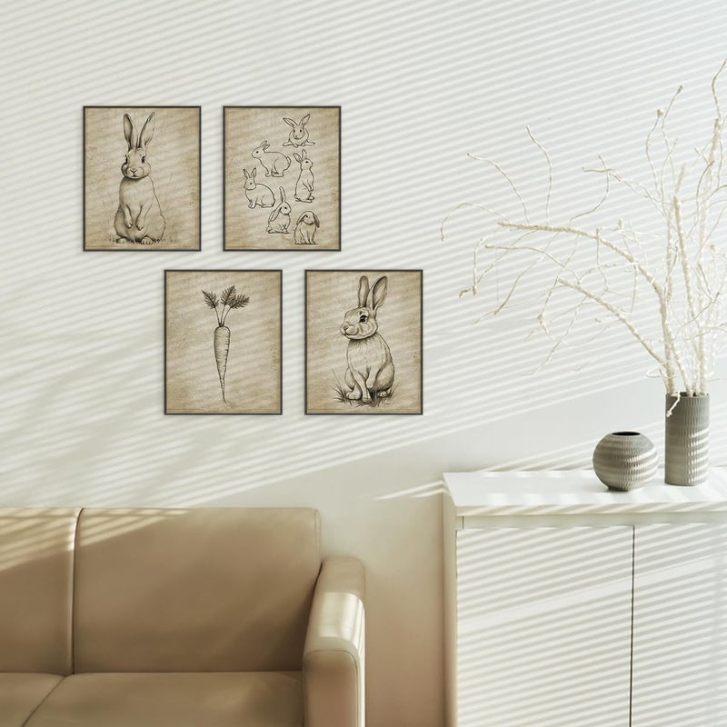 ETVISO Vintage Easter Bunny Wall Art Bunny Wall Decor, Spring Easter Decorations, Muted Spring Rabbit Print, Cottagecore Rabbit Room Decor for Living Room Bedroom Kitchen Decor 8x10 Inch(Unframed) - Image 4