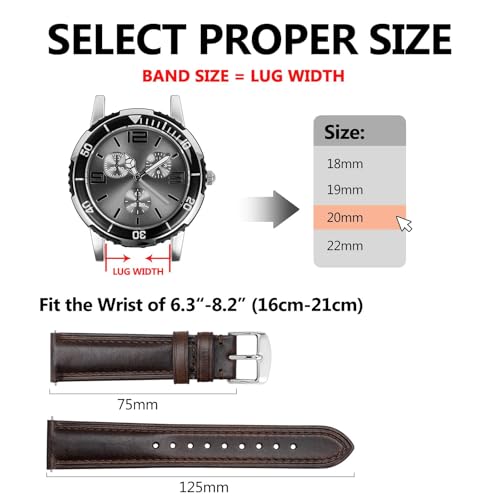 BISONSTRAP Retro Leather Watch Straps for Men, Oil Waxed Calfskin Replacement Band, Quick Release, 19mm, Coffee Brown (Silver Buckle) - Image 5