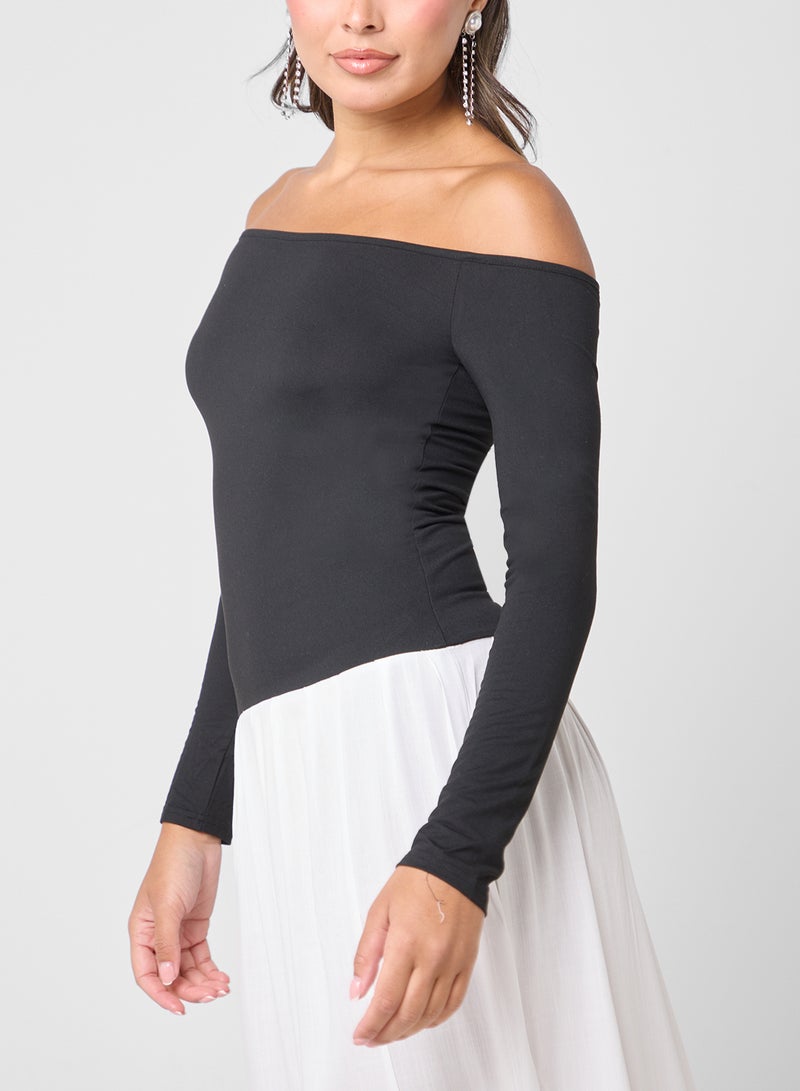 جينجر فستان بأكتاف مكشوفة وألوان متداخلة - Image 3