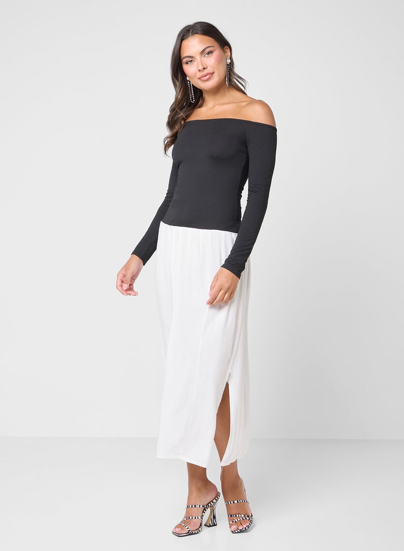 جينجر فستان بأكتاف مكشوفة وألوان متداخلة - Image 4