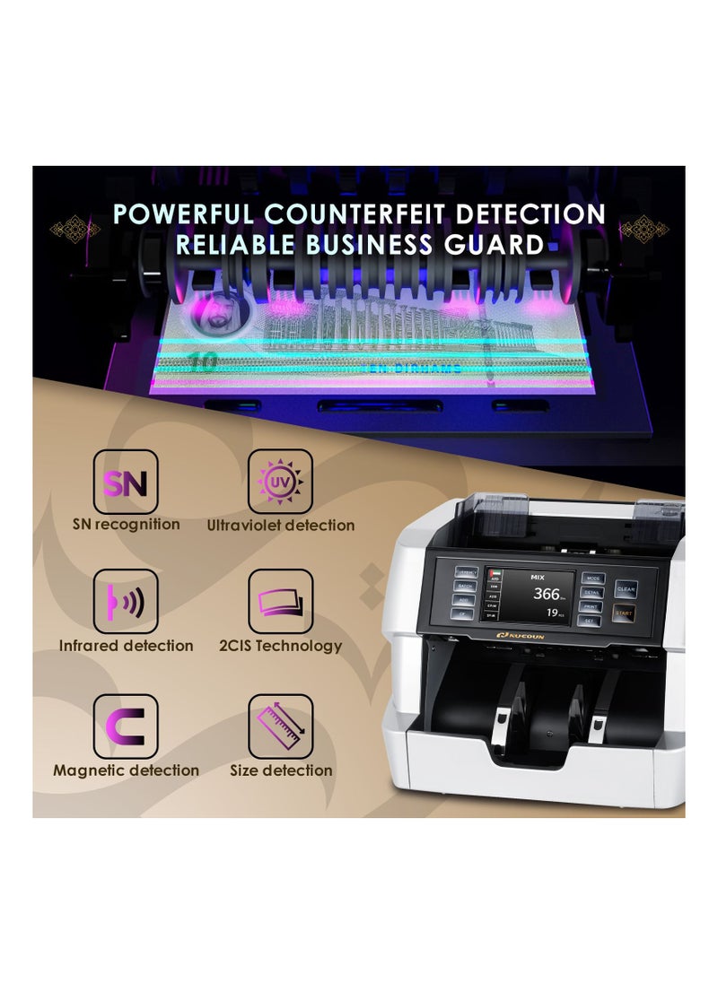 NUCOUN - NUCOUN VC-7 Bank Grade Money Counter Machine Multi Currency Mixed Denomination Cash Counter Value Counter, Serial Number Reading, 2CIS/UV/IR/MG/MT Counterfeit Detection - Image 1
